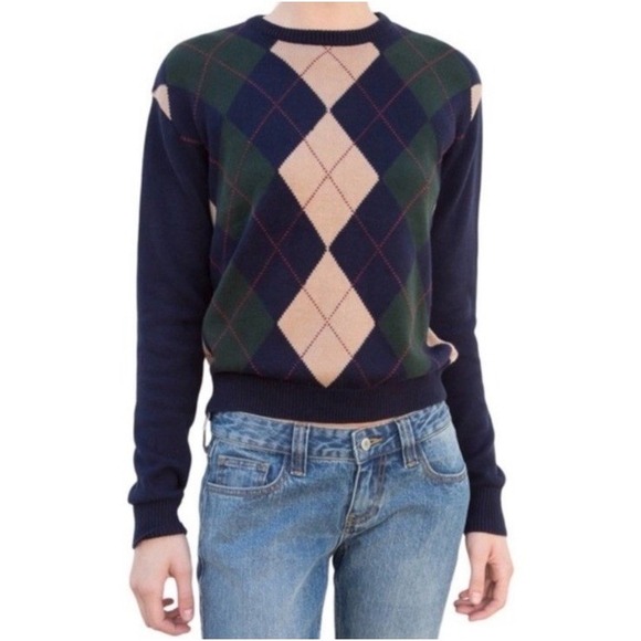Brandy Melville John Galt Sweater Women's‎ One Size Blue Argyle Pullover - Picture 6 of 6